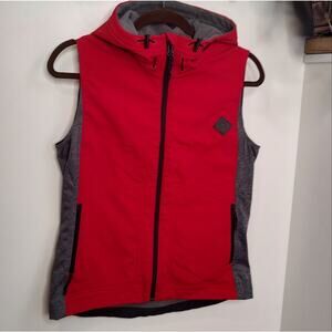 Burton Vintage Hooded Zip Up Windstopper Vest in Red & Heathered Gray Size Small